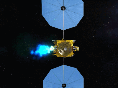 天問二號(hào)探測(cè)器示意動(dòng)畫。（中國(guó)航天科技集團(tuán)五院供圖）