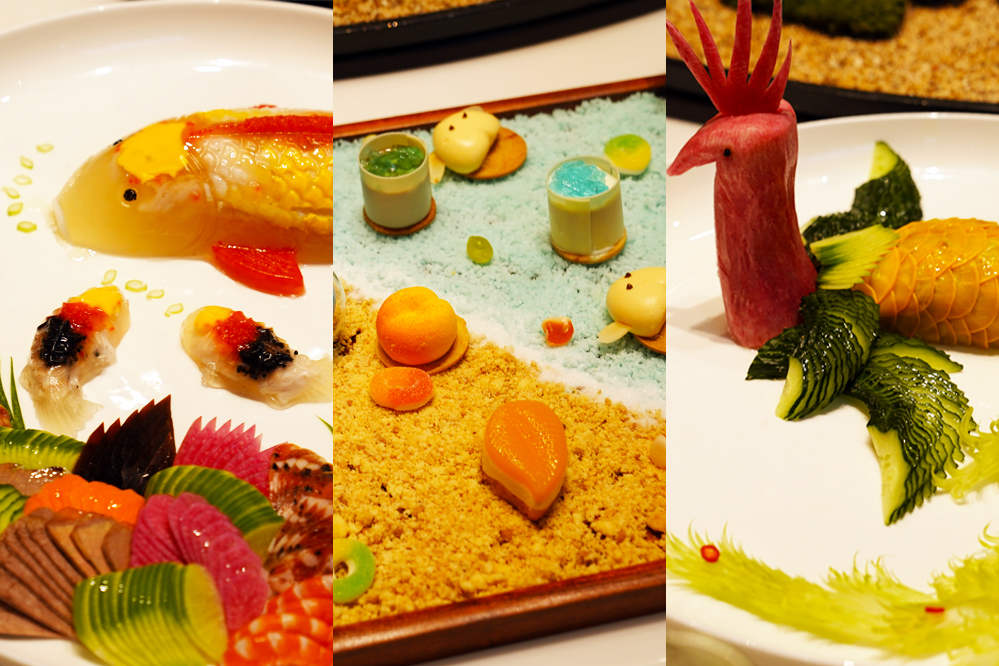 大觀樓長(zhǎng)聯(lián)宴。從左至右依次為翠羽丹霞、四圍香稻、西翥靈儀。供圖